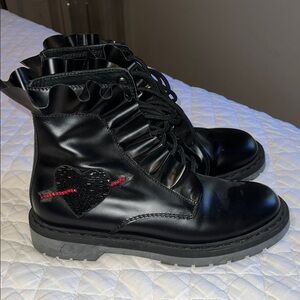 Valentino Black Ruffle Heart Embellished Boots